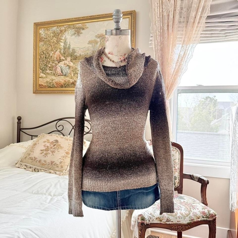 brown fairy sweater  Y2K brown ombre knit cowl neck sweater size‎ small